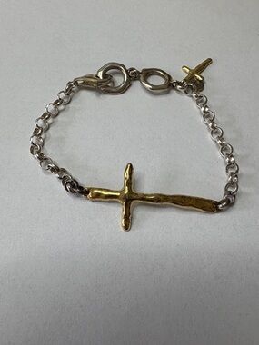 SILPADA “In Good Faith” Two-Tone Cross Chain Bracelet - Gold & Silver